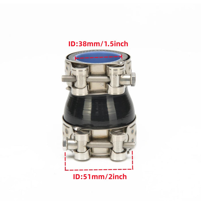 Tucool Racing Universal 4-Ply Straight Reducer Coupler Silicone Hose with T Bolt Clamps 304 Stainless Steel