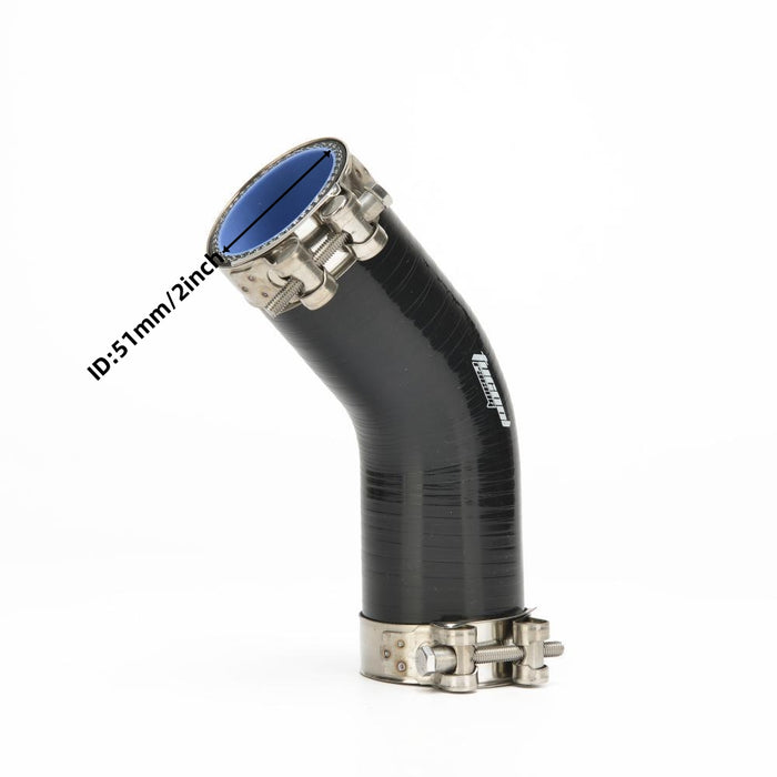 Tucool Racing Universal 4-Ply High Performance 45 Degree Elbow Coupler Silicone Hose Turbo Intercooler Intake Piping Length 102mm Thickness 5mm with T-Bolt Clamps