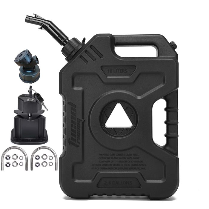 Tucool Racing New Gas Can with Upgraded No-Spill Oil Funnel & Upgraded Adjustable Bracket for Flexible Installation, 6L 10L Anti-Static Jerry Can Fuel Tank Spare Petrol Oil Tank Backup Jerrycan Fuel-jugs Canister for Motorcycle SUV ATV Cars Boat Offroad