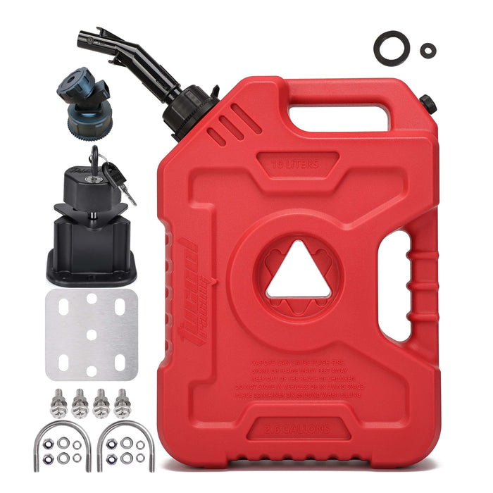 Tucool Racing New Gas Can with Upgraded No-Spill Oil Funnel & Upgraded Adjustable Bracket for Flexible Installation, 6L 10L Anti-Static Jerry Can Fuel Tank Spare Petrol Oil Tank Backup Jerrycan Fuel-jugs Canister for Motorcycle SUV ATV Cars Boat Offroad