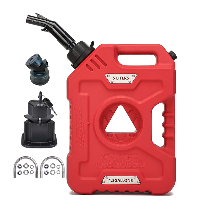 Tucool Racing 3L 5L Anti-Static Gas Can with Upgraded No-Spill Oil Funnel & Upgraded Adjustable Bracket for Flexible Installation, Portable Multi-Purpose Gasoline Storage Tank for Cars, Motorcycles, Trucks, Boats