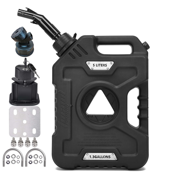 Tucool Racing 3L 5L Anti-Static Gas Can with Upgraded No-Spill Oil Funnel & Upgraded Adjustable Bracket for Flexible Installation, Portable Multi-Purpose Gasoline Storage Tank for Cars, Motorcycles, Trucks, Boats