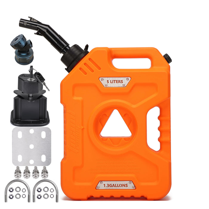 Tucool Racing 3L 5L Anti-Static Gas Can with Upgraded No-Spill Oil Funnel & Upgraded Adjustable Bracket for Flexible Installation, Portable Multi-Purpose Gasoline Storage Tank for Cars, Motorcycles, Trucks, Boats