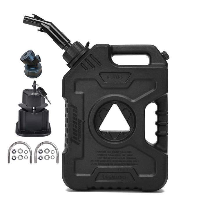 Tucool Racing New Gas Can with Upgraded No-Spill Oil Funnel & Upgraded Adjustable Bracket for Flexible Installation, 6L 10L Anti-Static Jerry Can Fuel Tank Spare Petrol Oil Tank Backup Jerrycan Fuel-jugs Canister for Motorcycle SUV ATV Cars Boat Offroad