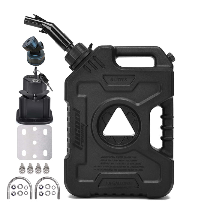 Tucool Racing New Gas Can with Upgraded No-Spill Oil Funnel & Upgraded Adjustable Bracket for Flexible Installation, 6L 10L Anti-Static Jerry Can Fuel Tank Spare Petrol Oil Tank Backup Jerrycan Fuel-jugs Canister for Motorcycle SUV ATV Cars Boat Offroad