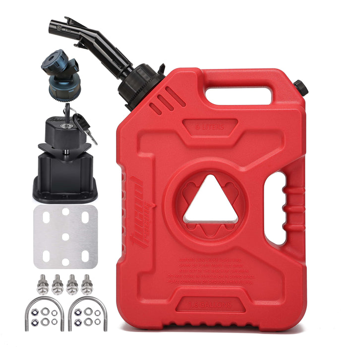 Tucool Racing New Gas Can with Upgraded No-Spill Oil Funnel & Upgraded Adjustable Bracket for Flexible Installation, 6L 10L Anti-Static Jerry Can Fuel Tank Spare Petrol Oil Tank Backup Jerrycan Fuel-jugs Canister for Motorcycle SUV ATV Cars Boat Offroad