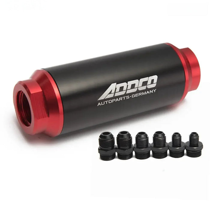 Tucool Racing Universal Car Racing In-Line Fuel Oil Filter With AN10 AN8 AN6 Fittings Adapter Black&Red 40 Micron