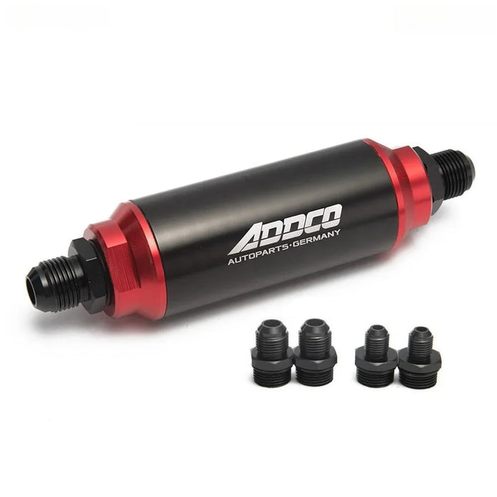 Tucool Racing Universal Car Racing In-Line Fuel Oil Filter With AN10 AN8 AN6 Fittings Adapter Black&Red 40 Micron