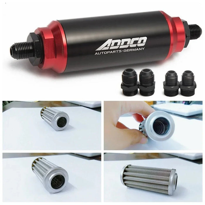 Tucool Racing Universal Car Racing In-Line Fuel Oil Filter With AN10 AN8 AN6 Fittings Adapter Black&Red 40 Micron