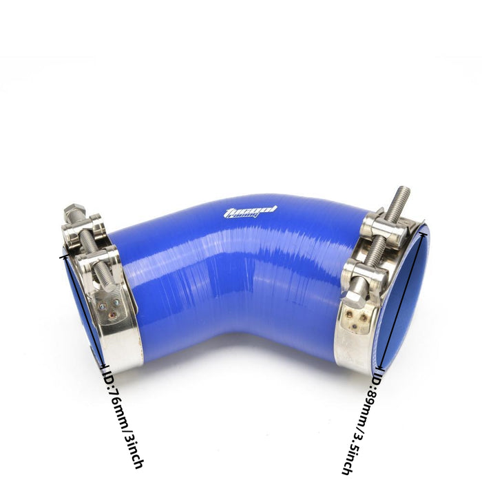 HPS 2.5 - 3.5 ID High Temp 4-ply Reinforced Silicone 45 Degree Elbow Reducer Hose Black HPS 2.5 - 3.5 ID High Temp 4-ply Reinforced Silicone 45 Degree Elbow Reducer Hose Black